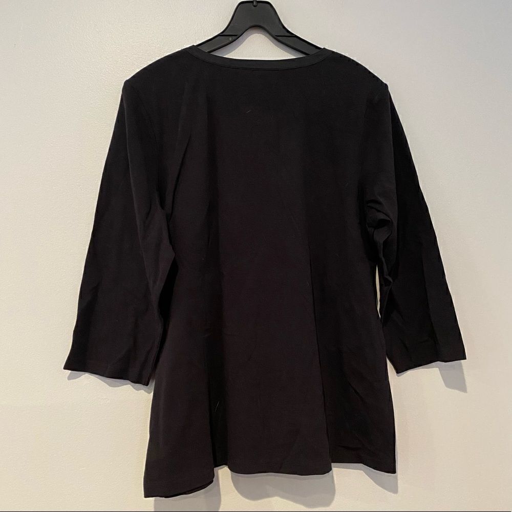 Susan Graver Black 3/4 Sleeve Button Top Blouse Size Large - Picture 4 of 6